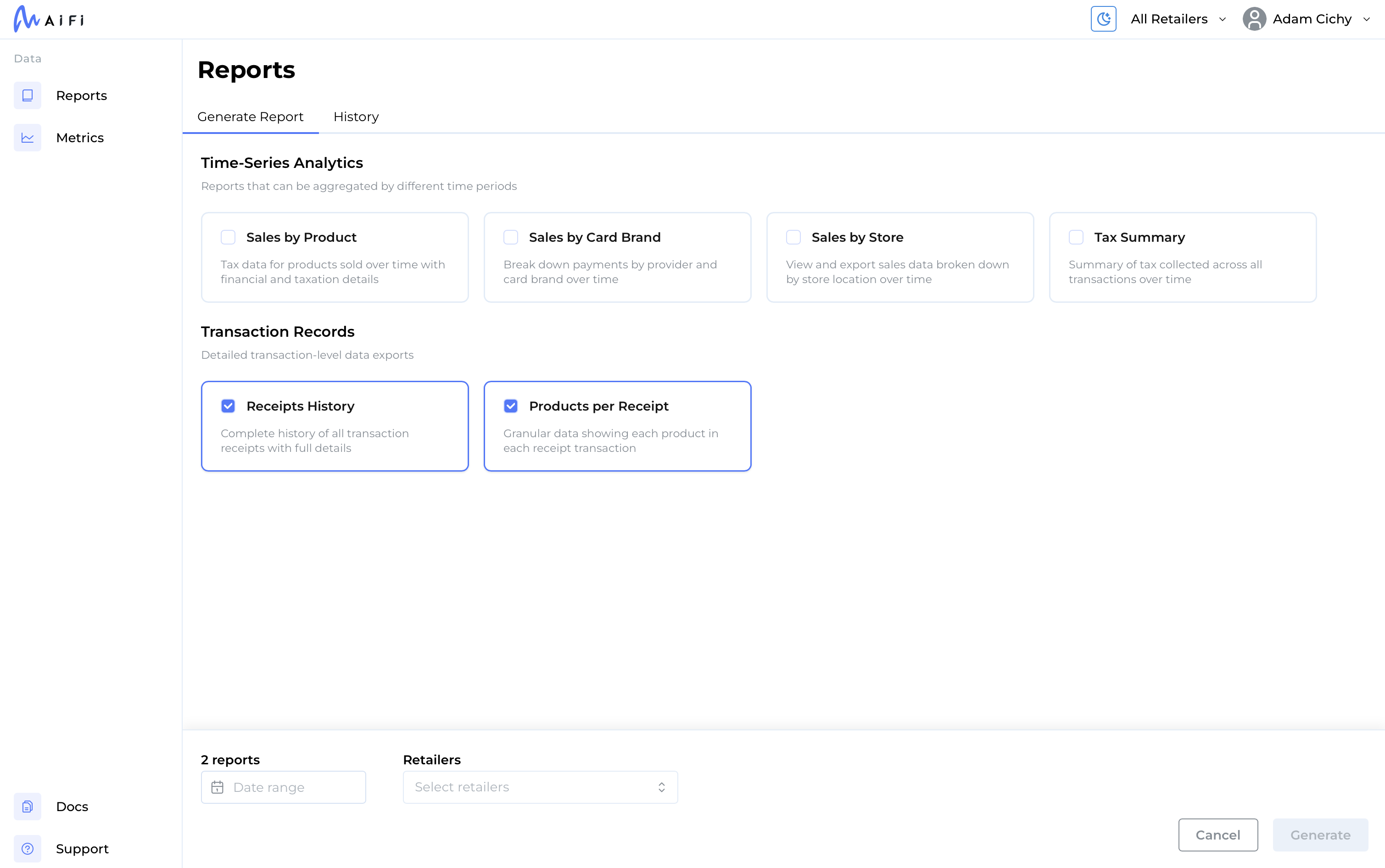 Enterprise Reports page